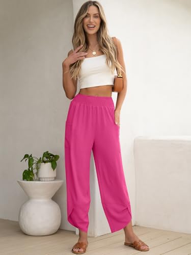 Image of ANRABESS Womens Wide Leg Palazzo Capri Pants 2026 Summer Casual High Waisted Barrel Lounge Flowy Cropped Beach Work Trousers