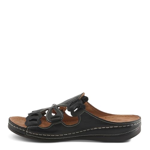 Spring Step Women's MEZERA Genuine Leather Slide Sandal – Flower Cut-Out Design, Contrasting Stitching, Comfortable Footbed3