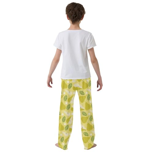 Pear Floral Boys Long Pants Soft Trousers Elastic Waist Kids Lounge Bottoms with Pockets S-XL3