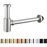RANDOM Brass Contemporary Round Bottle P Trap 1 1/4,Basin Sink Waste Drain P Trap Kit. (Brushed Nickel)