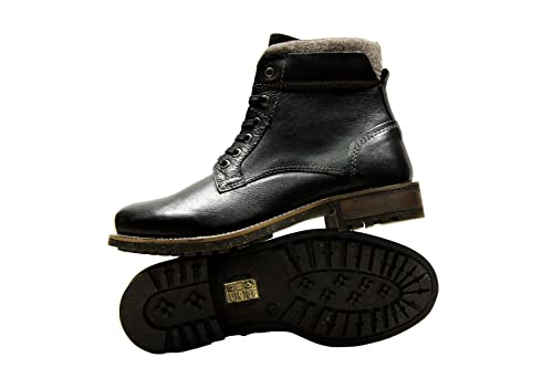 Image of Hx London Leather Men Black Stylish High Top Laceup Boot