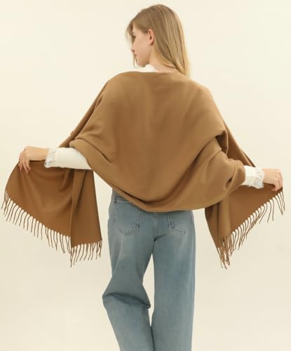 Shawl Wraps for Women Faux Cashmere Fringe Shawl with Buttons Lightweight Pashmina Scarf Cape Cardigan for Fall Winter3