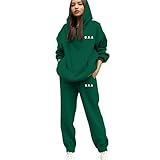 QJDFLL Lässiger Kapuzen Trainingsanzug mit Kordelzug, Buchstabenprint Pullover und Jogginghose für Sport Streetstyle Outfits(Dark Grün,XXL)