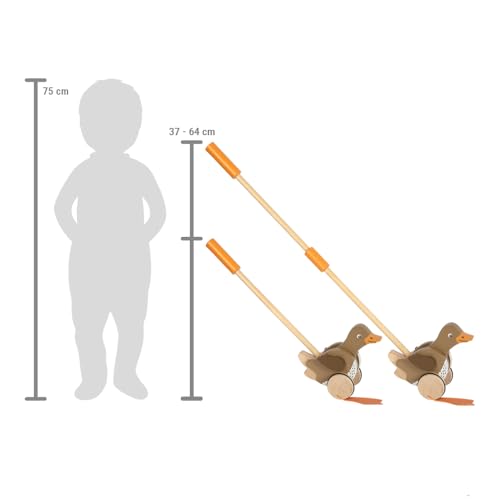 small Foot Schiebetier Ente mit beweglichem Kopf aus Holz, hilft beim Laufenlernen, Schiebespielzeug für Kinder ab 18 Monaten, 12493, Braun