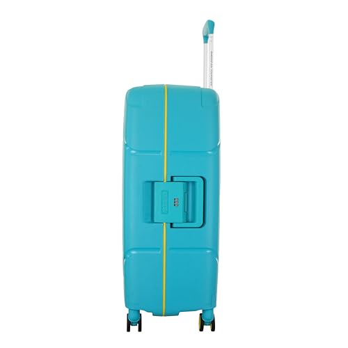 Image of American Tourister Polycarbonate Material Circurity Max 68 cm Small Hardside Cabin Suitcase with Xtrasecu 3-Point Locking System & Double 8 Spinner Wheels for Unisex - Scuba Blue