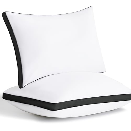CozyLux Pillows Standard Size Set of 2, Soft Supportive 3D Down Alternative Bed Pillow for Sleeping 2 Pack Black, Luxury Hotel Quality Gusseted Bedding Pillow for Back, Stomach or Side Sleepers 18x26