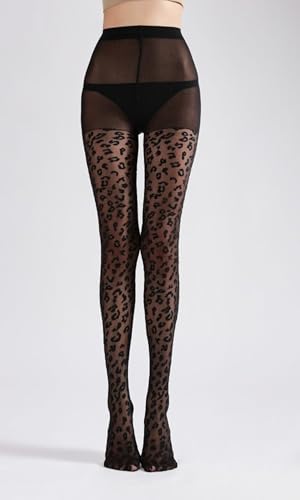 Leopard Print Tights Sexy Retro Pantyhose With Slim Legs Women'S Thin Silk Stockings Summer Black Base Socks Concert4