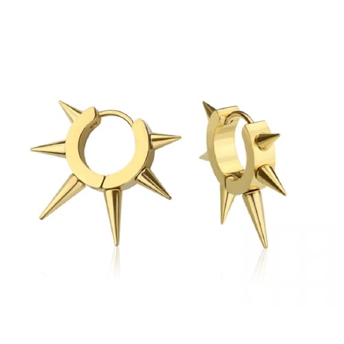 316L Stainless Steel Multi Spike Lined Huggie Hoop Earrings, Sold as a Pair