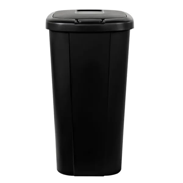 Kitchen Trash Can, 13.3 Gallon, Plastic Touch Top Garbage Bin with Lid, Black Odor Protection of Lid | Garbage Bag Rings, Black