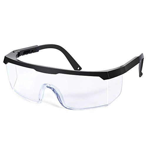 Ohwekit Safety Goggles Protective Eyewear Goggles, Clear Anti-fog/Anti-Scratch Adjustable Temple Safety Glasses over Prescription Glasses, Black Frame