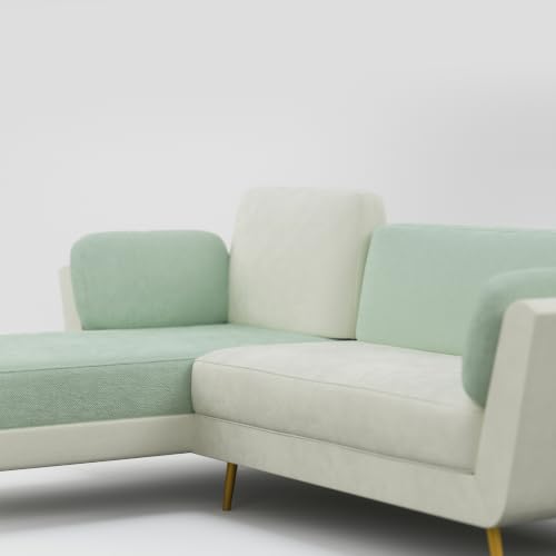 Image of Nuvola Air Premium Latex Fabric Sofa | 3, 4 & 5 Seater Options | 2 & 3-Toned Variants | Ultra-Soft Deep Seating Comfort | Modern Living Room Sofa | 3-Year Warranty (Mint Green and White, LHS, 4)