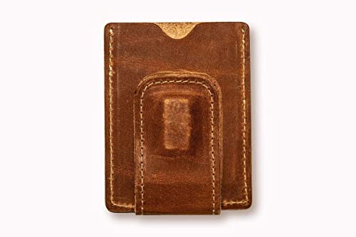 Money Clip Card Case - Brown Wallet with Magnetic Clip, Made of Vintage Baseball Gloves - FC Goods2