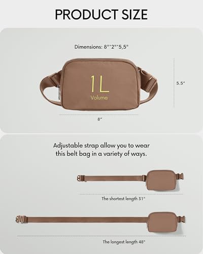 Image of ODODOS Unisex Mini Belt Bag with Adjustable Strap Small Fanny Pack for Workout Running Traveling Hiking, Brown
