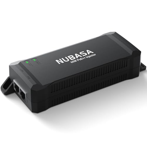 NUBASA 60W PoE++ Injector IEEE 802.3bt Class 6 Gigabit Power Over Ethernet Adapter for PTZ Cameras Accesss Point Digital Signage & Industrial Devices Plug-and-Play
