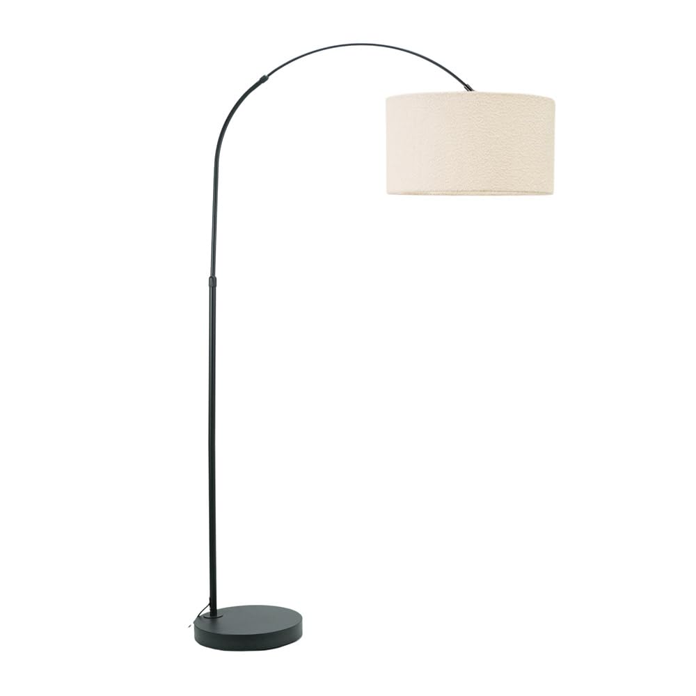 Valuelights Cream Louis Black Arched Curved Floor Lamp With Boucle Drum Lamp Shade In