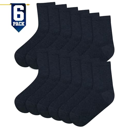 A2Z 4 Kids School Socks Pack Of 6 Boys Girls Children Back to School Cotton Rich Plain Crew - Socks 970 6 Pack Navy 10-142