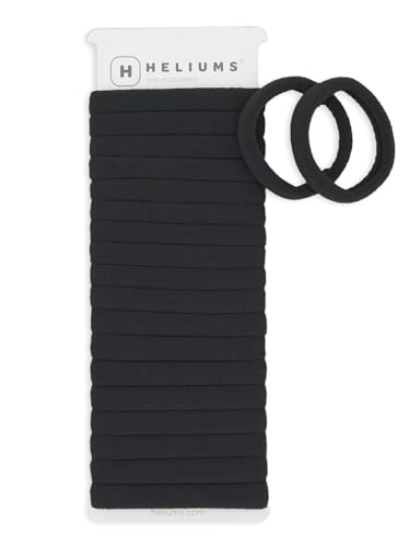 Heliums Soft Hair Ties - No Damage Seamless Nylon Fabric Bands Stretchy Ponytail Holders for Thin & Thick Hair - Standard 1.5 Inch Black 20 Pack