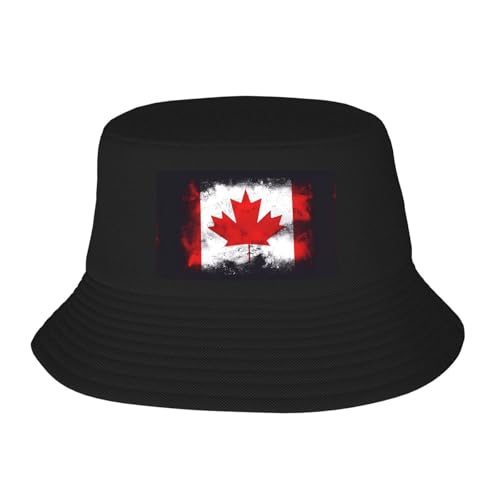 Canadian Flag Adult Bucket Hat - UV Protection, Suitable for Outdoor Fishing Hiking Beach Vacation Black