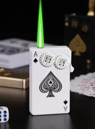 AKQJ Cards Print Lighter with Green Flame – Premium Design, Refillable, Windproof, Sleek & Stylish for Everyday Use Ciagarette Lighter (White)-image-17