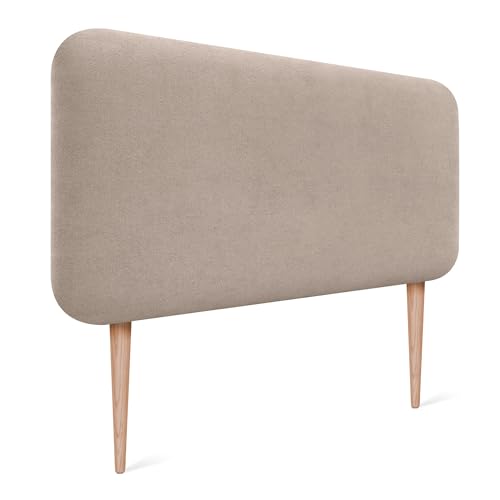 DHOME Cabecero Tapizado Liso Redondeado Tela Aqualine con Patas para Pared Acústicos Cabeceros Absorbentes Cabezal Cama Dormitorio (Beige, 90cm)