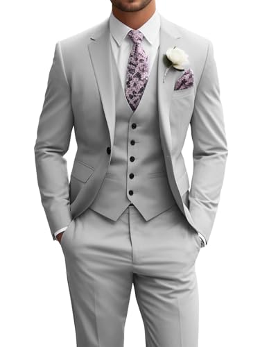 Wangyue Mens Suit Slim Fit 3 Piece Wedding Suits for Men Elegant Formal Business Groom Prom Tuxedo Dinner Party