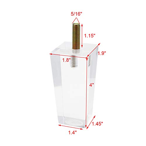 Geesatis ZY09102070 Height 100 Mm / 4 Inch Acrylic Furniture Legs Square Tapered Pyramid Sofa Feet Cabinet Legs Modern Furniture Legs Replacement thumb #1