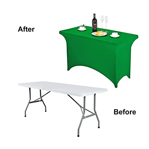 Image of FORLIFE 2Pack Spandex Table Covers,Fitted Tablecloth for Rectangular Tables, Stretch Patio Table Covers, Universal Spandex Table Cover for Wedding, Banquet, Party (4ft, Emerald)
