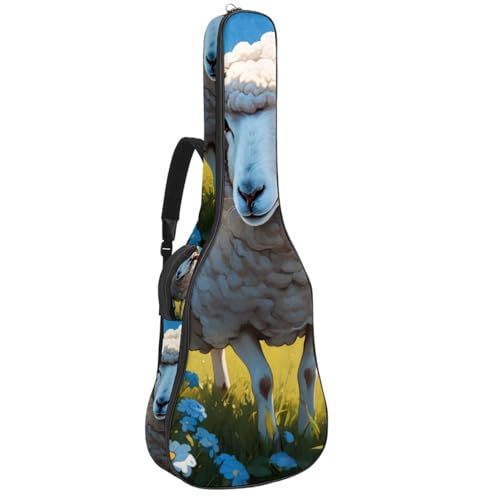 Sac de guitare étanche 41 pouces avec poches accessoires motif mouton fleur