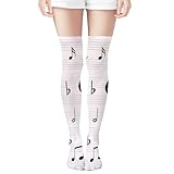 MEIKKO Extra Long High Thigh Socks Thin Music Notes Over Knee Tights Long Stocking for Women
