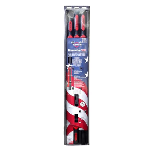 Image of Mayhew Tools 14065 Dominator Pro Pry Bar, Red, 4-Piece | Set of 8 inch, 12 inch, 25 inch & 36 inch Curved Pry Bars