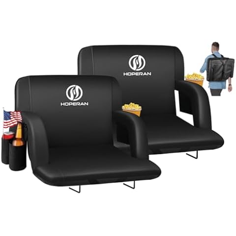 HOPERAN 25” Stadium Seats for Bleachers with Back Support 2 Pack, Half-fold Portable Bleacher Chairs with Back and Cushion, 600D Waterproof Reclining Extra Wide Bleacher Seat for Outdoor Sports Cover
