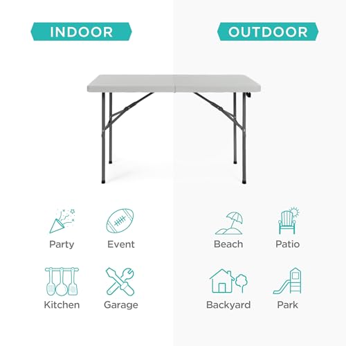 Image of Best Choice Products 4ft Plastic Folding Table, Indoor Outdoor Heavy Duty Portable w /Handle, Lock for Picnic, Party, Camping - Light Gray