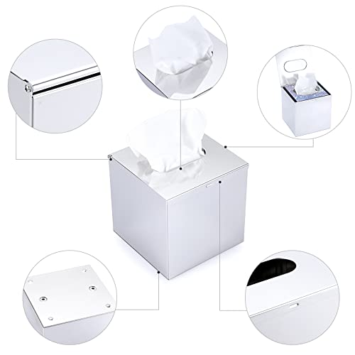 Sumnacon Square Stainless Steel Tissue Box Cover - Wall Mounted Stylish Paper Facial Cover, Modern Metal Tissue Box Holder for Bedroom/Bathroom/Vanity/Countertop/Dresser/Night Stand/Office/Car, Polish