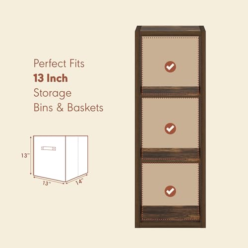Image of Furinno Cubicle Record Player Stand, 3-Cube Record Storage, Amber Pine | Vinyl Storage, 1.2 inchInch Extra Thick, Open Back Media Shelf for CD DVD Bluray Game Disc, for Living Room, Home Office