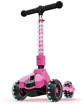 Jetson Saturn Folding 3-Wheel Kick Scooter with Light-Up Stem & Deck, Lean-to-Steer Design with Sturdy Wide Deck & Adjustable Height, for Kids 3 & Up - Pink