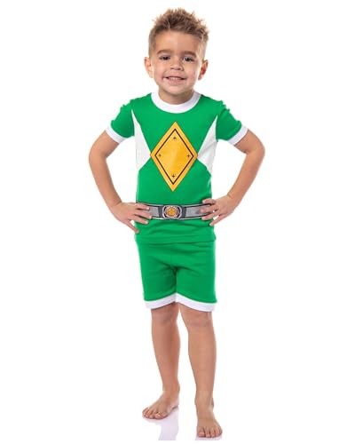 INTIMO Power Rangers Kids Mighty Morphin Character Tight Fit Shorts Sleep Pajama Set For Boys Girls (Green Ranger 10)