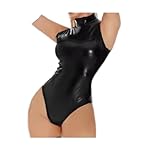 Women's Sleeveless Wet Look PVC Catsuit Shiny PU Leather Bodysuit Tights Body Teddies Cosplay Swimsuit,Black Tops,XL