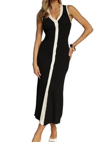 Image of Women's 2026 Summer Casual Maxi Dresses Ribbed Knit Sleeveless Bodycon Sexy Elegant Going Out Beach Vacation Dresses