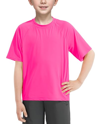 JOCMIC Boys Rash Guard Short Sleeve Swim Shirts UPF 50+ Quick Dry Athletic Kids Rashguard
