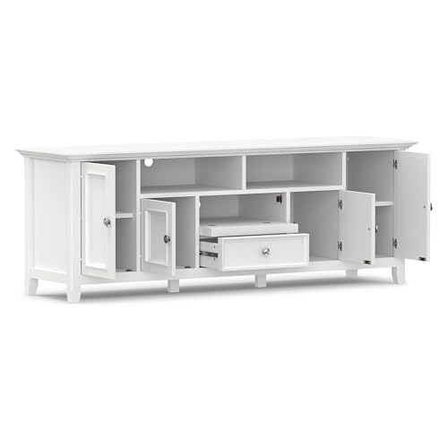 Image of SIMPLIHOME Amherst 72 inch Wide Solid Wood TV Stand in White