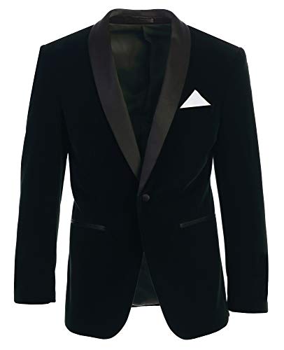 Men's Premium Slim Fit Shawl Lapel Velvet Jacket-Many Colors (42 Regular, Hunter Green with Black)