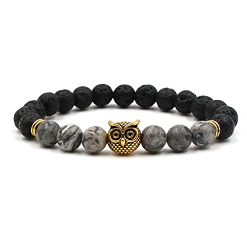 Bracelet d'huiles essentielles en pierre de lave véritable et finitions hibou