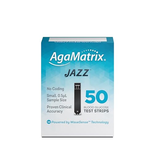 AgaMatrix Jazz Blood Glucose Test Strips, 50 Count Test Strips for Diabetes | Use with AgaMatrix Jazz Wireless 2 Blood Glucose Monitor Only | 1 Box, 50 Diabetes Test Strips
