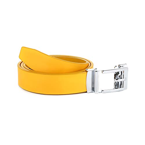 Image of Gelante Genuine Leather Ratchet Dress Belt With Automatic Sliding Buckle - Minimalistic Style-Trim to Fit