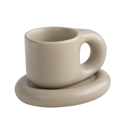 WENSHUO Chubby - Taza de café divertida, taza y platillo, crema mate, 9 onzas (café de coco), HP2201017