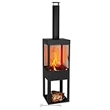BBQ Collection Terrassenofen mit Schornstein - Gartenkamin mit Funkenschutz - Feuerstelle für den Garten oder Terasse - Karbonstahl Terrassenofen