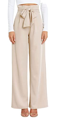 CHARTOU Women Casual Paper Bag Pants Elastic High Waist Wide Leg Pants Palazzo Work Belt2