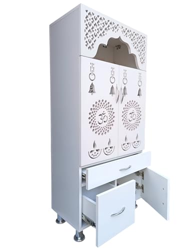 Image of Wooden Temple for Home | Handcrafted Pooja Mandir with Doors, Drawers & Shelves | Decorative Carved Design for Home, Office, Mandir & Spiritual Spaces