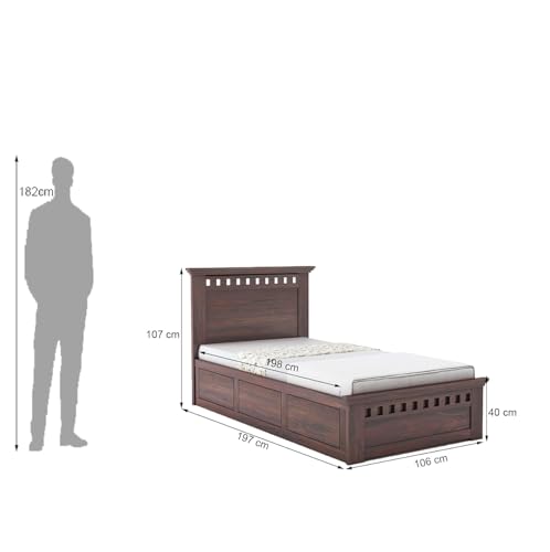 Image of Ganpati Arts Sheesham Wood Armania Single Size Bed with Box Storage for Bedroom | Wooden Single Bed Palang for Home (Walnut Finish) 1 Year Warranty