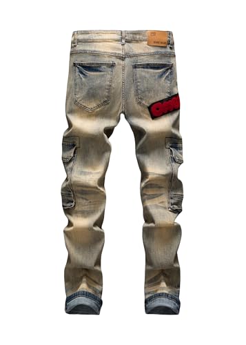 Men's Street Hip-hop Style Embroidered Fashionable Versatile Casual Multi Pocket Workwear Straight Leg Slim fit Jeans2